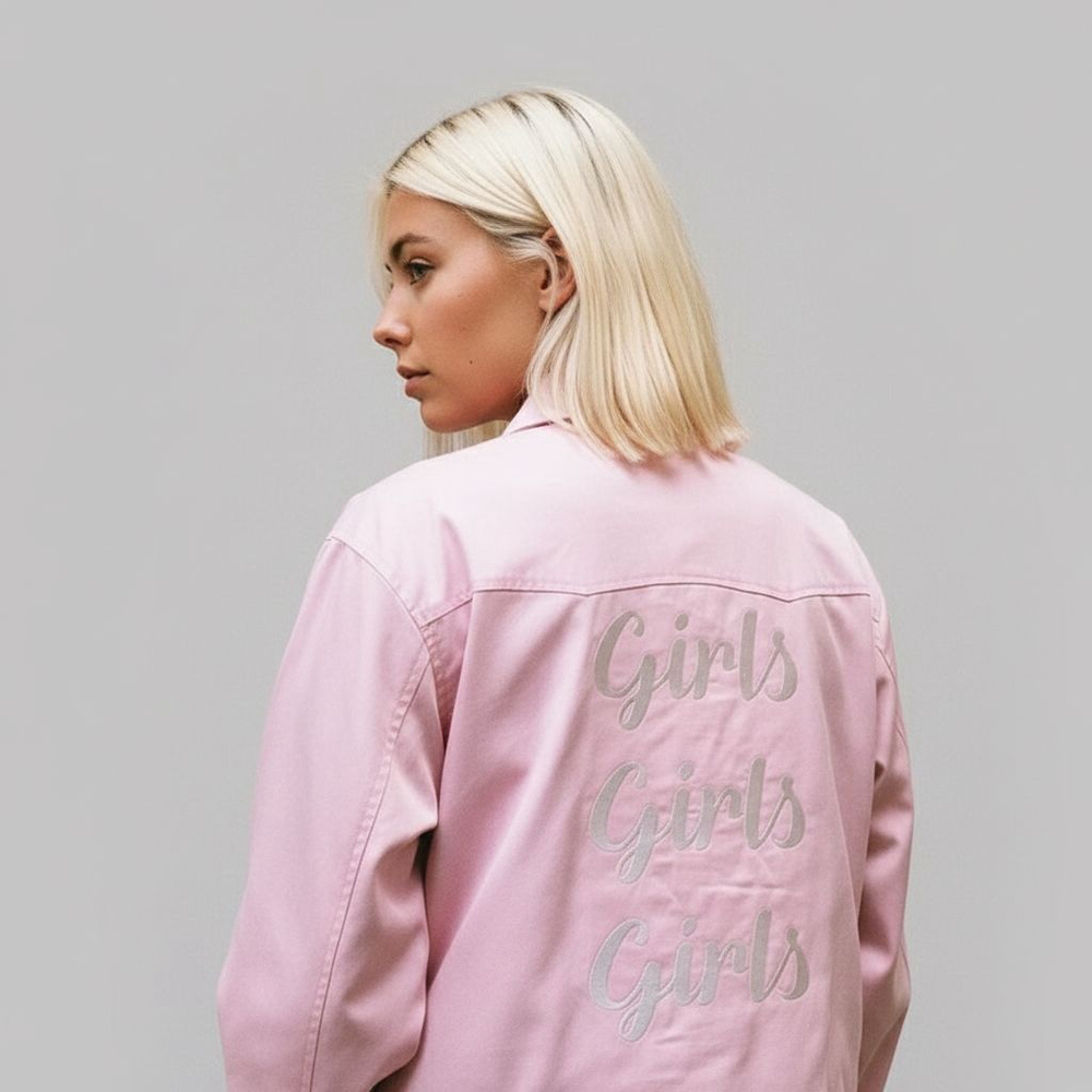Olive and Frank Girls Girls Girls Pink Bomber Jacket - Medium